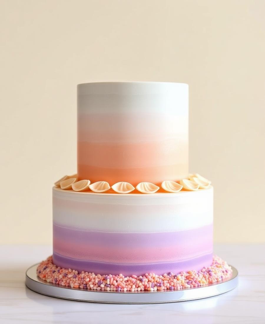 Pastel two-tier birthday cake with sprinkle base